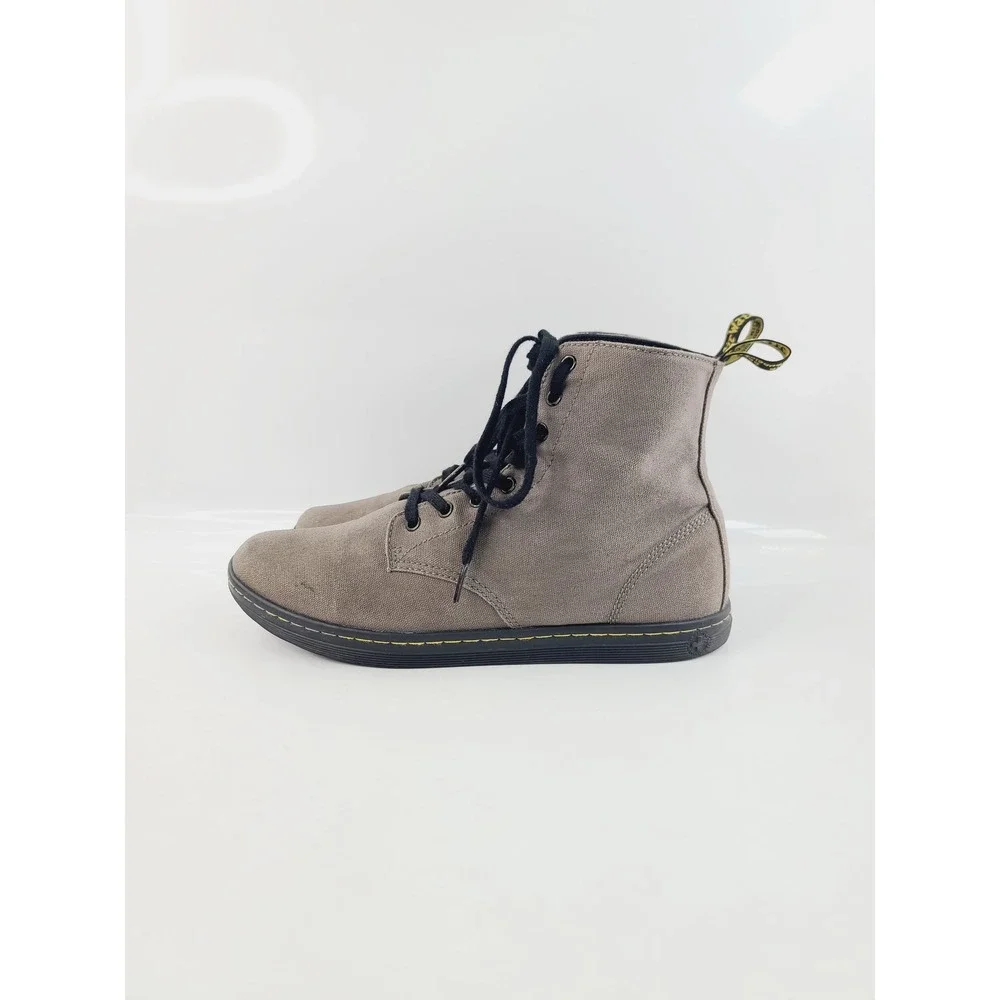 Dr. Martens, Round Toe Canvas Combat Boot / Ankle Boots Mens, Size 12 Taupe Gray